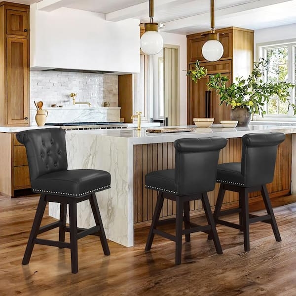 Bar Stool Black Tufted Back Nailhead Trim Scroll Top