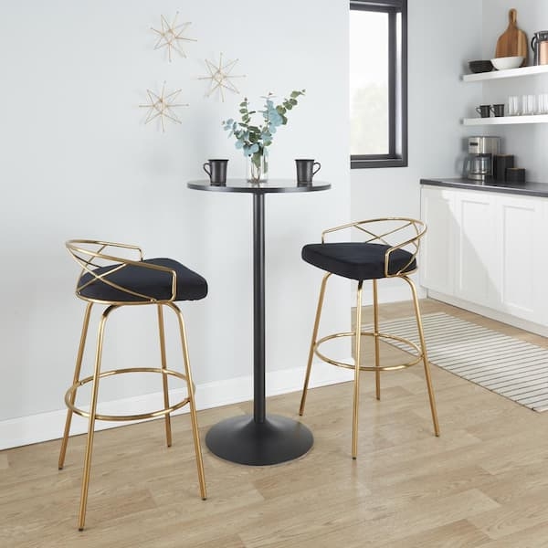 Bar Stool Black Velvet Curved Gold Frame Fixed Height
