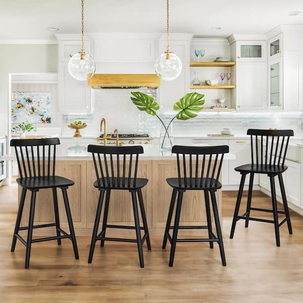 Bar Stool Black Wood Windsor Back Spindle Detail Modern Farmhouse