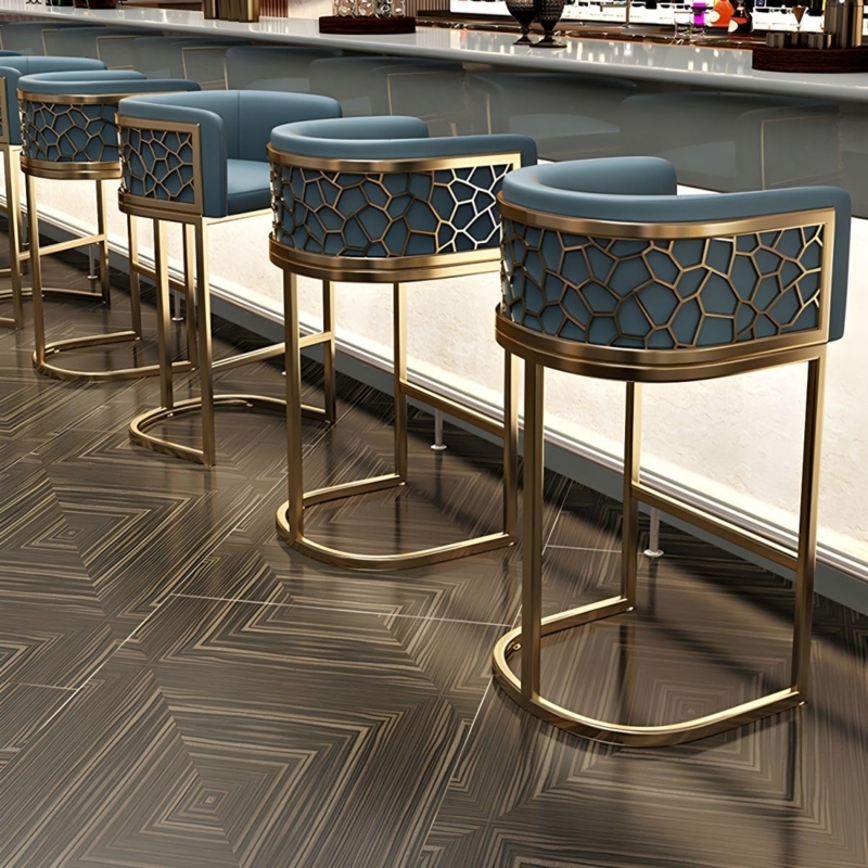 Bar Stool Blue Faux Leather Sled Base Geometric
