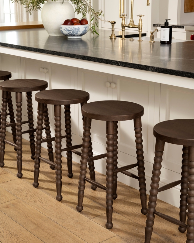 Bar Stool Bobbin Legs Dark Wood Backless Traditional Kitchen