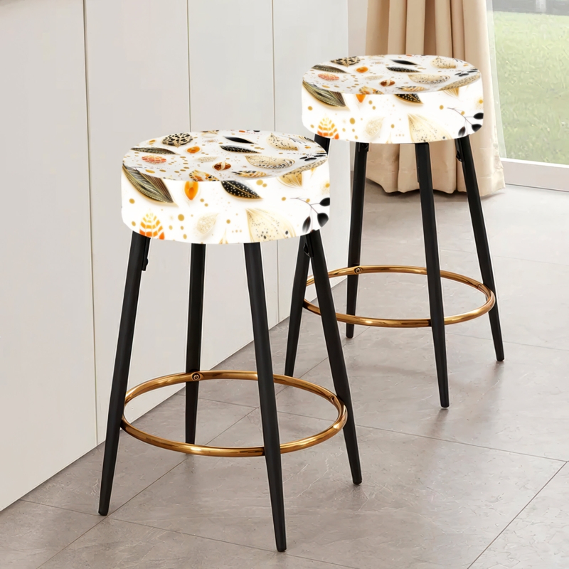 Bar Stool Botanical Print Seat Gold Footrest Ring Backless