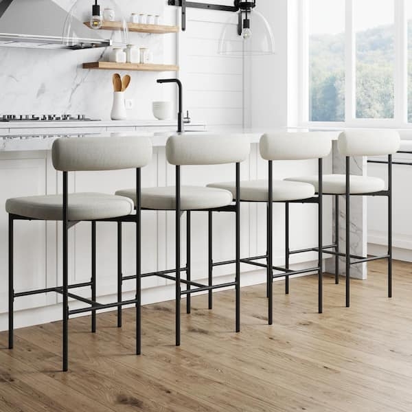 Bar Stool Boucle Texture Pill Shaped Back Cream
