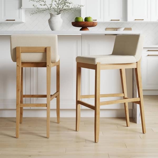 Bar Stool Boucle Texture Warm Pine Low Back Scandi Style