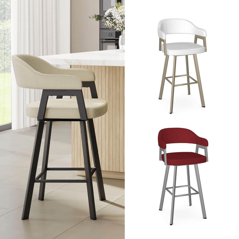 Bar Stool Boucle Texture Wraparound Backrest Swivel Base