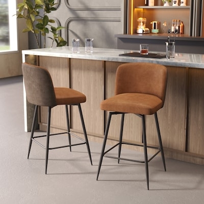 Bar Stool Brown Faux Leather Tapered Metal Legs Mid-Century Modern