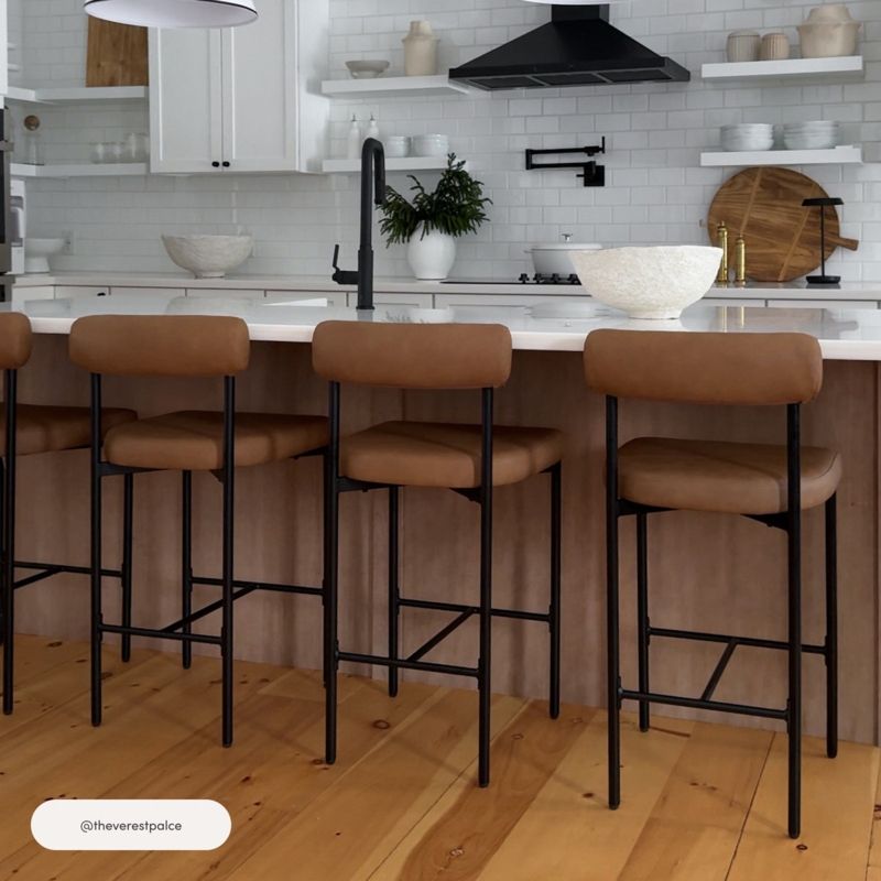 Bar Stool Camel Low Profile Upholstery Black Metal Frame Kitchen