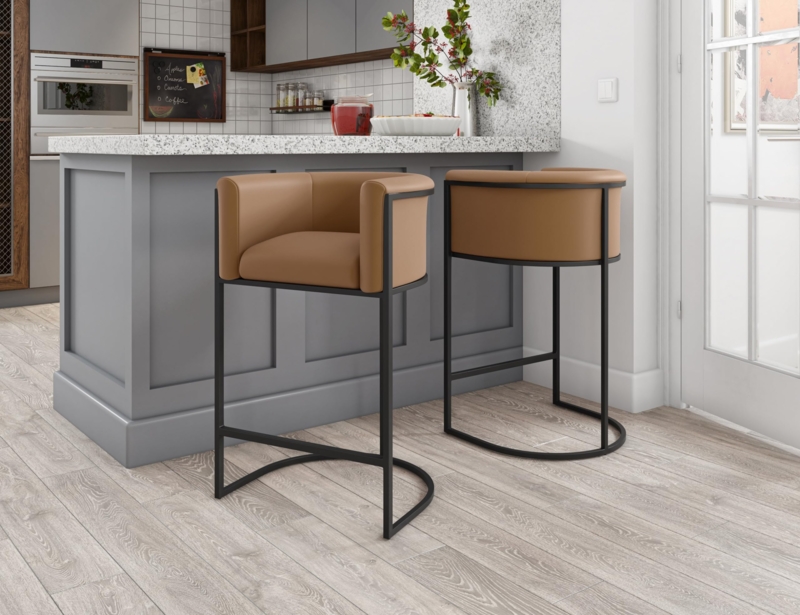 Bar Stool Camel Upholstery U-Shaped Base Leather-Like Seat