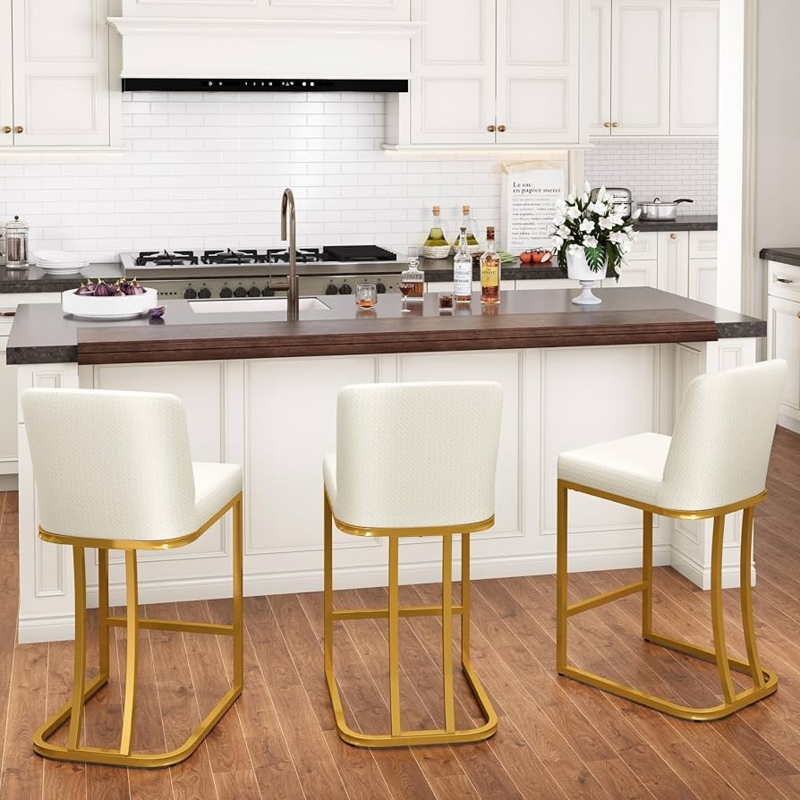 Bar Stool Cantilever Base Open Frame with Pebbled Texture Upholstery