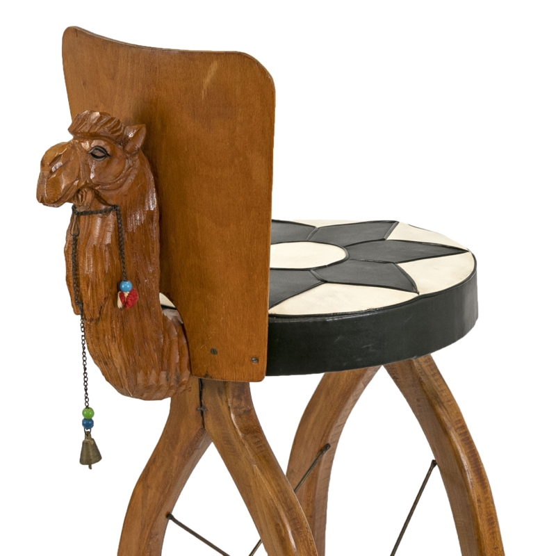 Bar Stool Carved Wood Animal Head Backrest Starburst Seat Eclectic