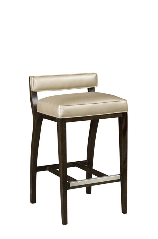 Bar Stool Champagne Metallic Upholstery Dark Wood Low Profile