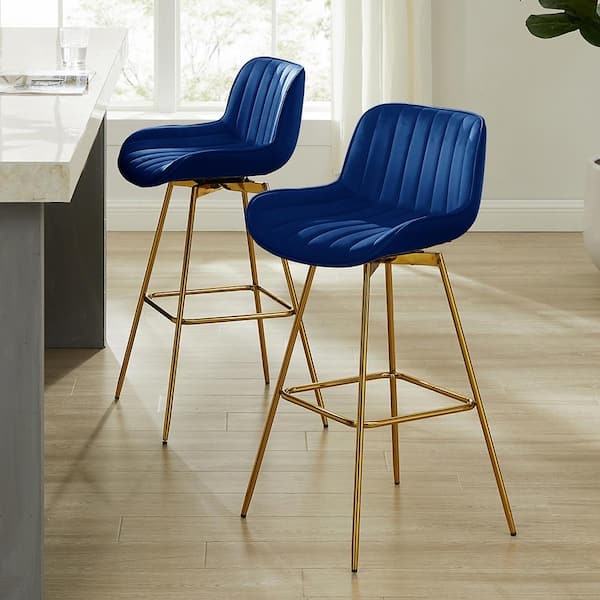 Bar Stool Channel Tufted Velvet Gold Swivel Base