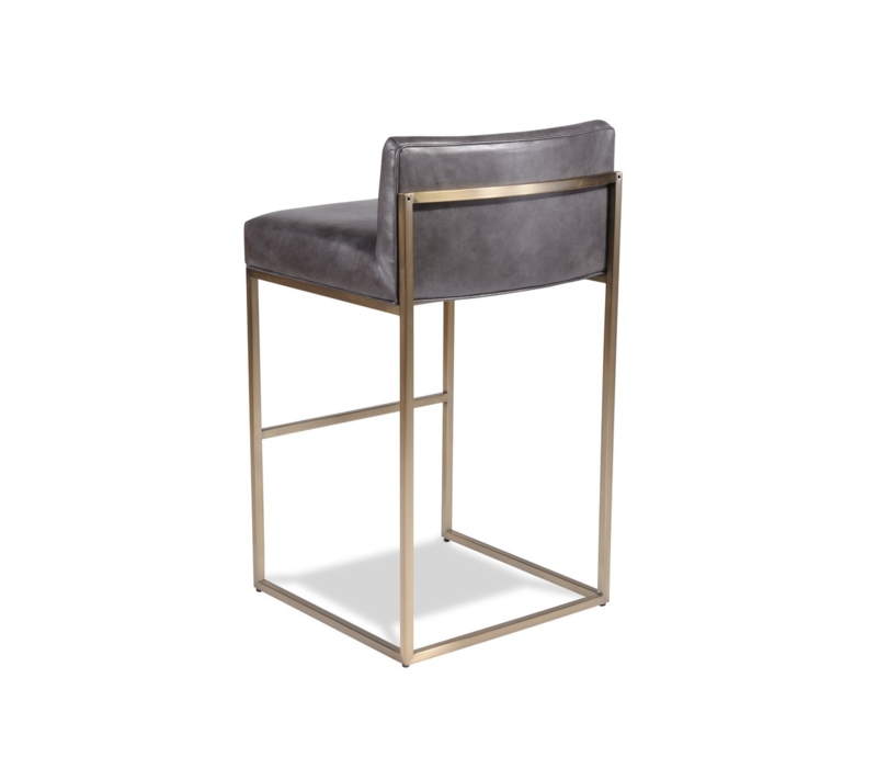 Bar Stool Charcoal Gray Low Back Bronze Sled Base Frame