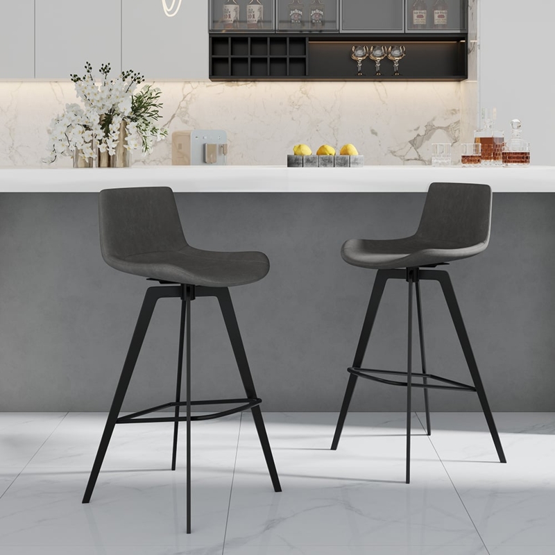 Bar Stool Charcoal Grey Swivel Splayed Legs Matte Black Finish