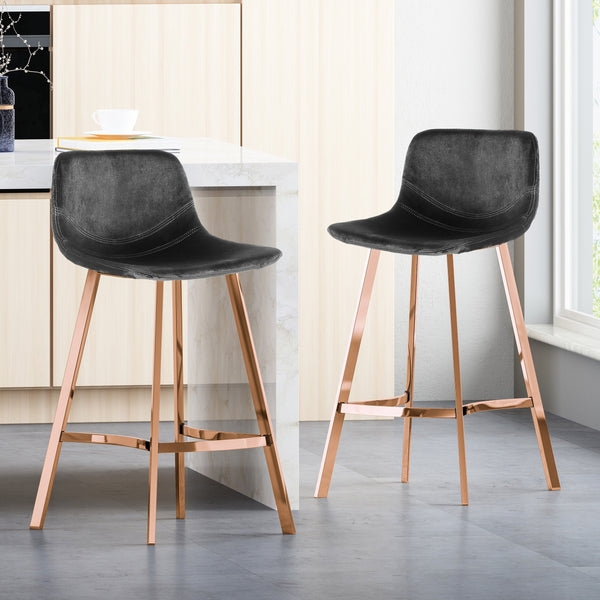 Bar Stool Charcoal Velvet Rose Gold Bucket Seat