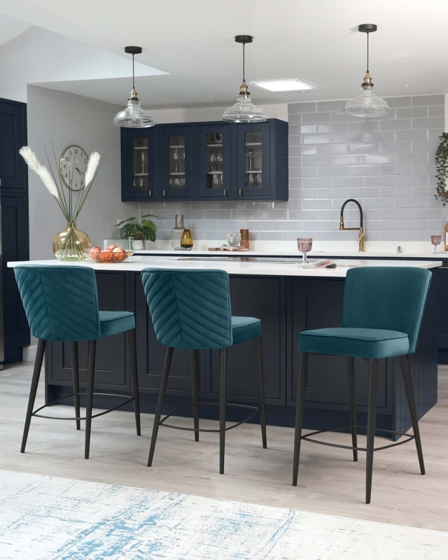 Bar Stool Chevron Quilted Back Tapered Legs Elegant Style