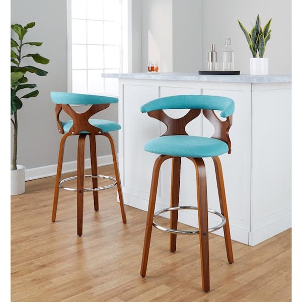 Bar Stool Chrome Footrest Ring Walnut Wood Frame Retro Style