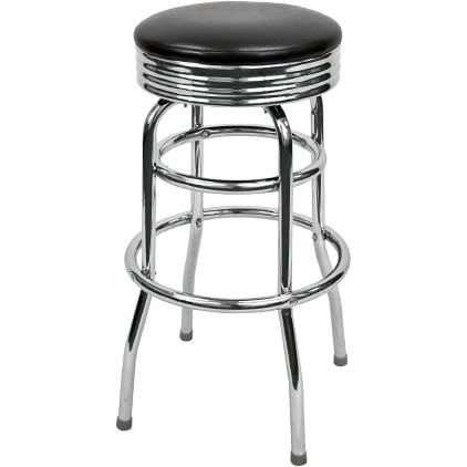 Bar Stool Chrome Swivel Ribbed Apron Double Ring Retro Diner