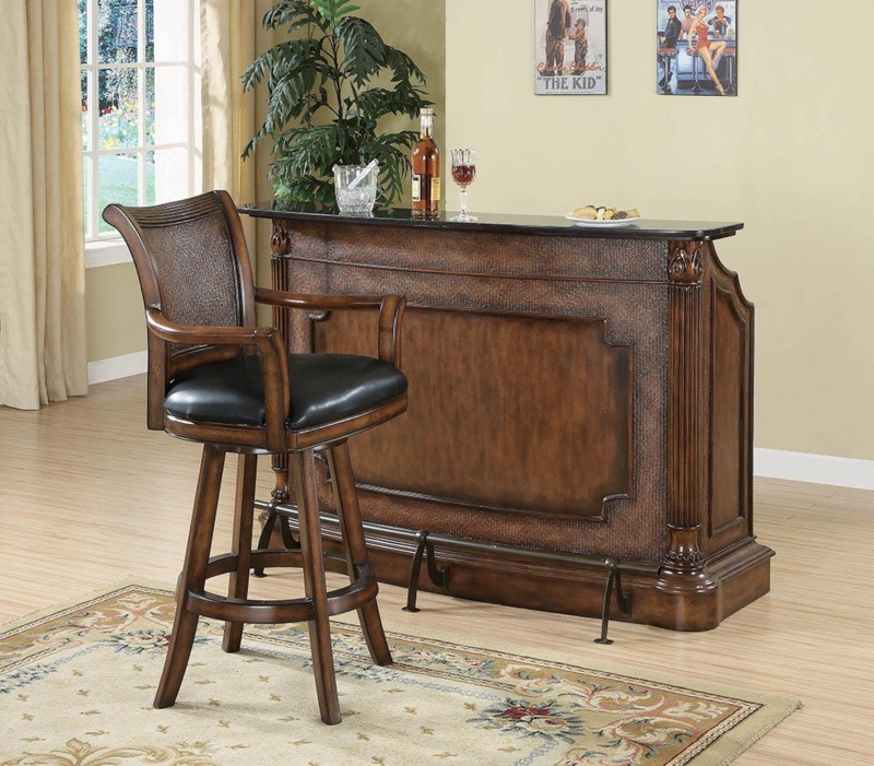 Bar Stool Classic Ornate Wood With Woven Paneling