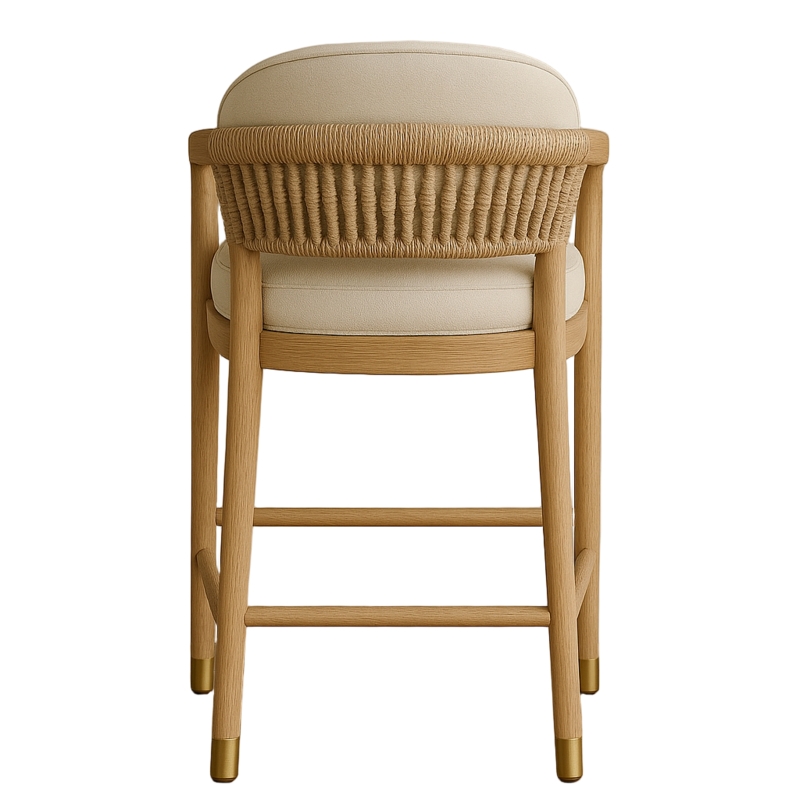 Bar Stool Coastal Scandinavian with Rope Backrest and Gold Feet Caps