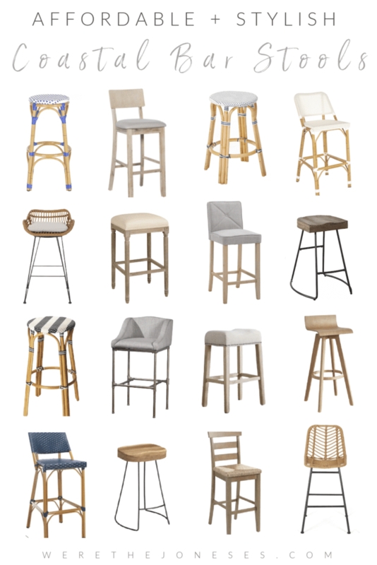 Bar Stool Collection Modern Coastal Aesthetic Natural Textures Mixed Materials