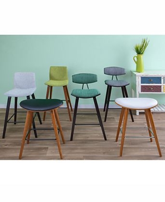 Bar Stool Collection Varied Heights Tapered Legs Mixed Upholstery Set