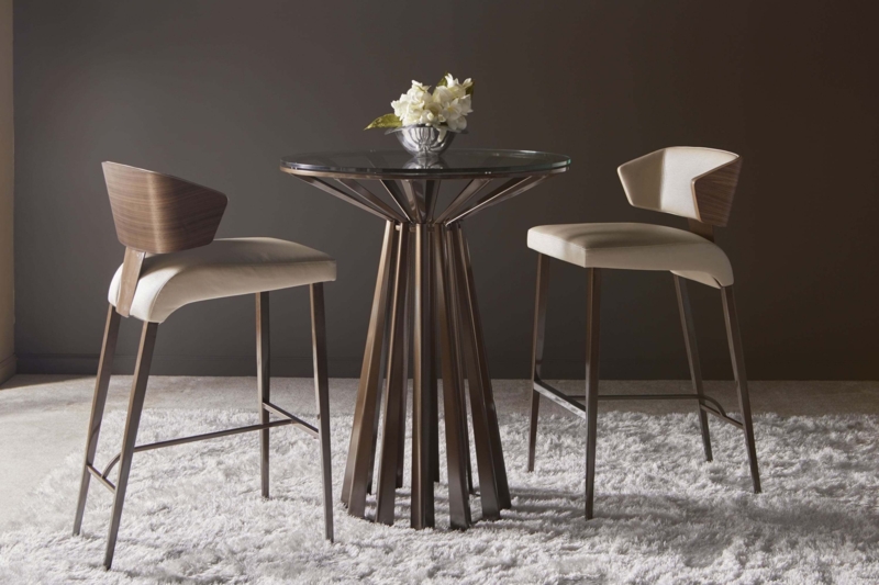 Bar Stool Contemporary Curved Wood Back with Metal Pedestal Base
