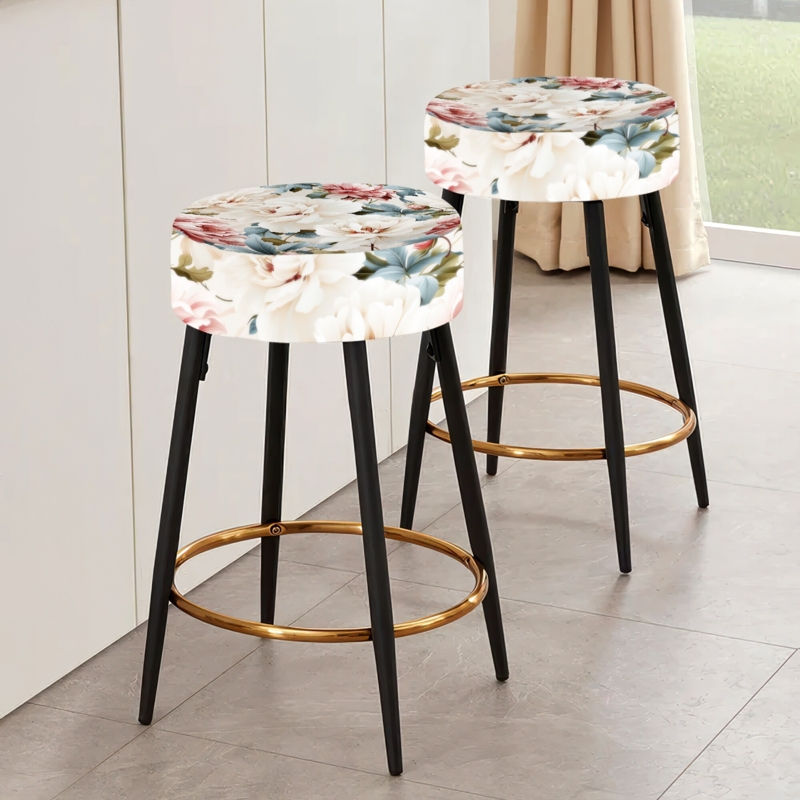 Bar Stool Contemporary Floral Upholstery Black Tapered Legs