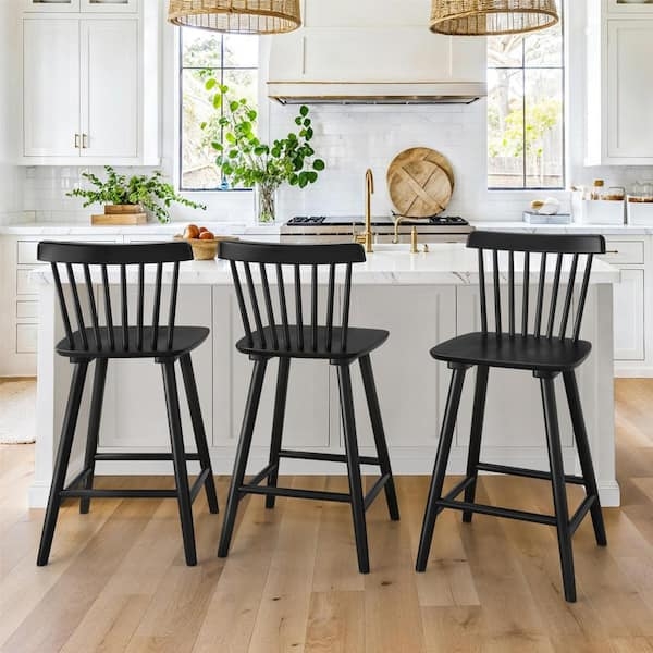 Bar Stool Contoured Seat Spindle Back Tapered Legs Modern Farmhouse