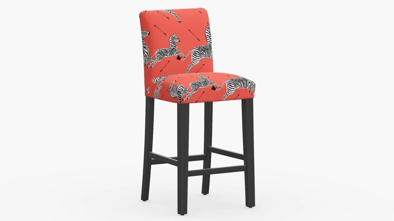 Bar Stool Coral Zebra Upholstery Black Finished Legs High Back
