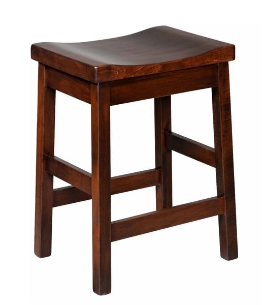 Bar Stool Craftsman Style Dark Brown Wood Saddle Seat Traditional