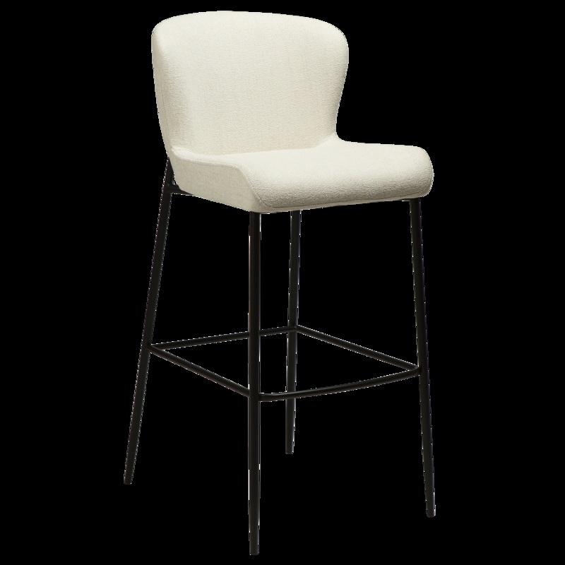 Bar Stool Cream Boucle Texture Slim Black Metal Legs