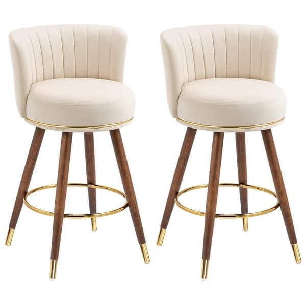 Bar Stool: Cream Velvet, Gold Finish, Glam Channel Tufting