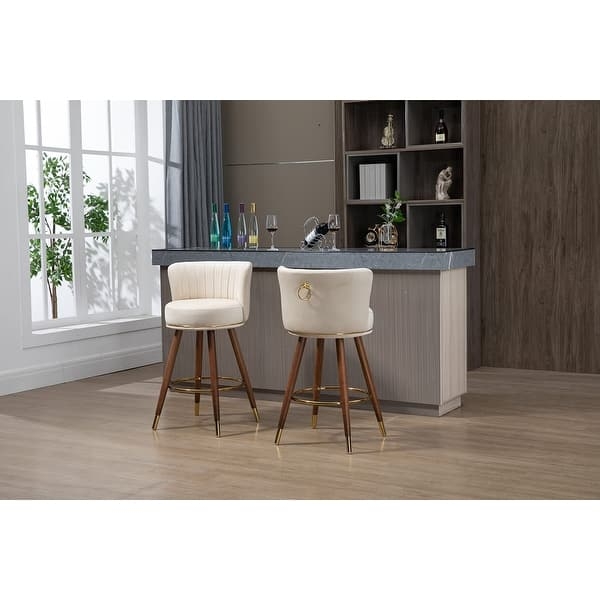 Bar Stool: Cream Velvet, Gold Ring Pull Feature, Modern Glam