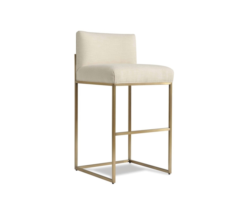 Bar Stool Cream Woven Fabric Satin Gold Geometric Frame