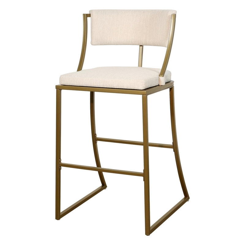 Bar Stool Curved Back Legs Antique Brass Finish Padded Seat Open Back