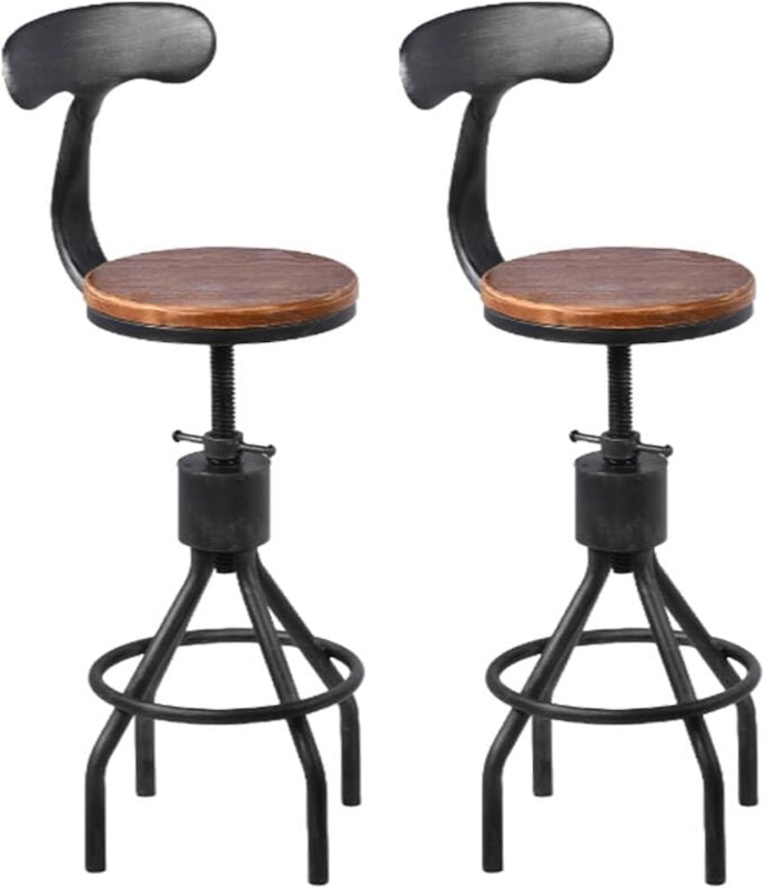 Bar Stool Curved Backrest Screw Mechanism Wood Toned Seat Matte Finish
