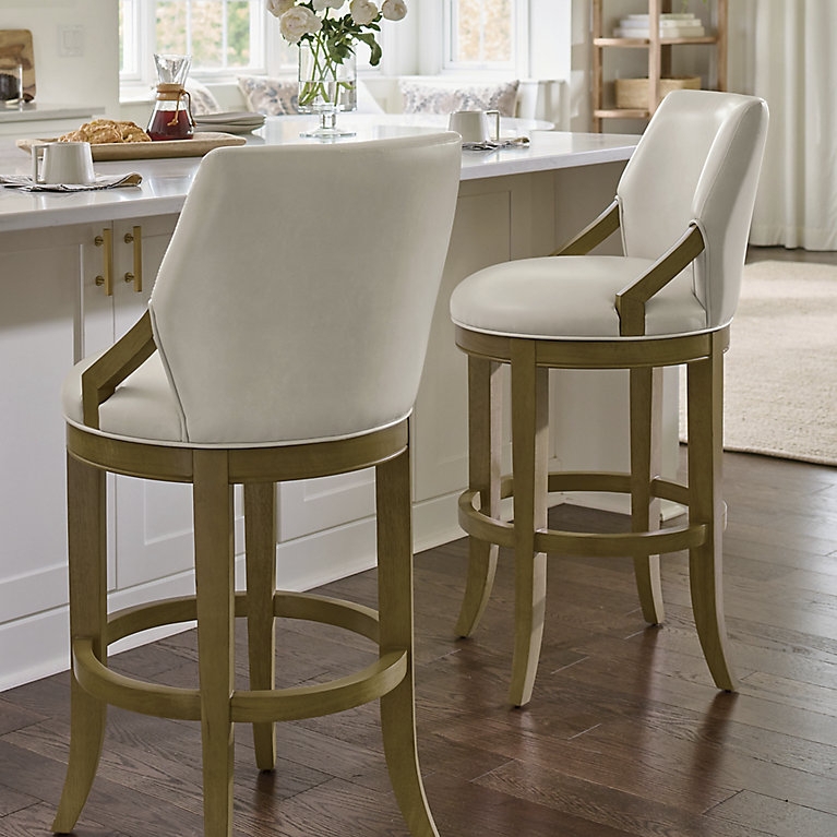 Bar Stool Curved Barrel Back Swivel Off-White Upholstery