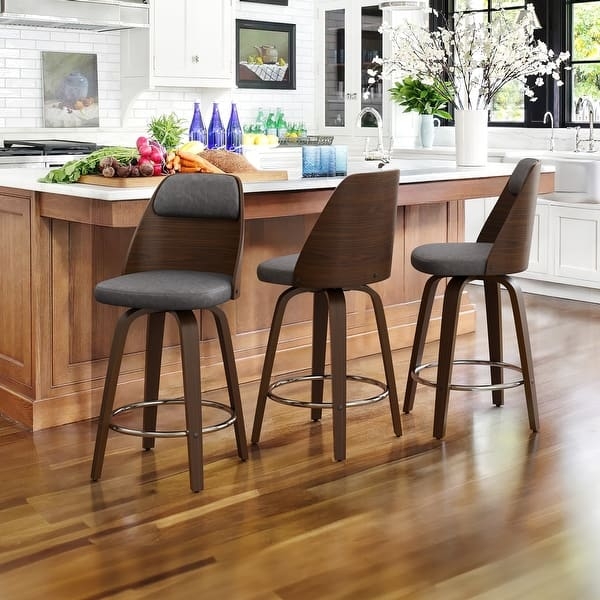 Bar Stool Curved Bentwood Swivel Circular Metallic Footrest Kitchen