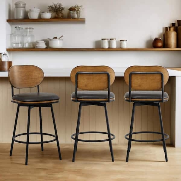 Bar Stool Curved Wood Back Swivel Dark Grey Industrial