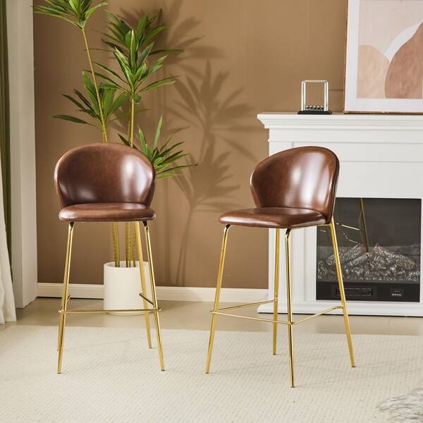 Bar Stool Dark Brown Faux Leather Metallic Frame