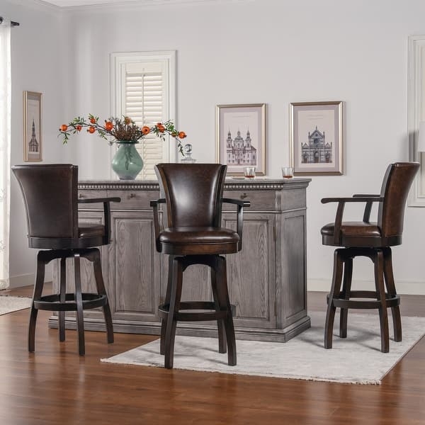 Bar Stool: Dark Brown Leather-Like, Traditional Barrel Back