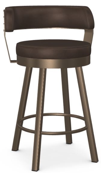 Bar Stool Dark Brown Swivel Brushed Bronze Frame Wrap Around Back
