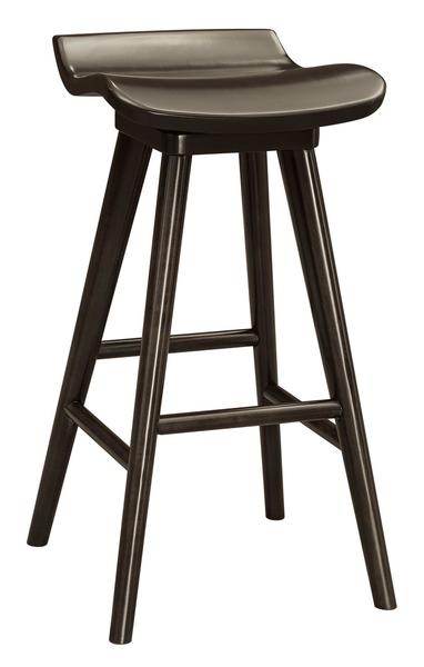 Bar Stool Dark Brown Wood Swivel Curved Seat Modern Backless