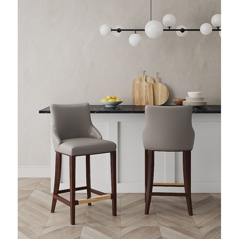 Bar Stool Dark Taupe Winged Back Dark Brown Legs Contrasting Footrest