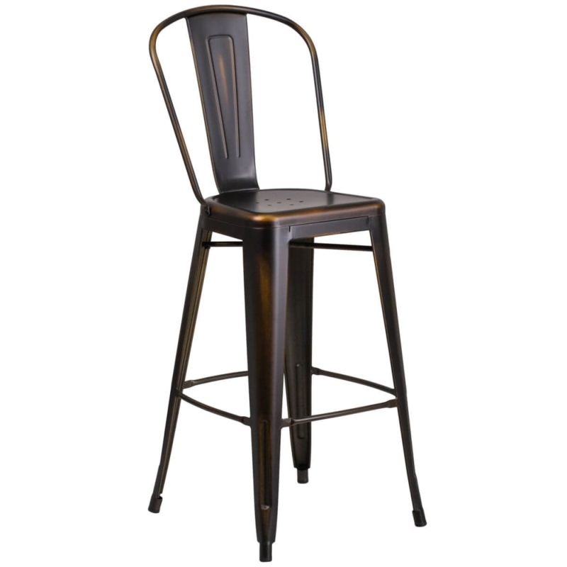 Bar Stool Distressed Bronze Perforated Metal Seat Bistro Slat Back
