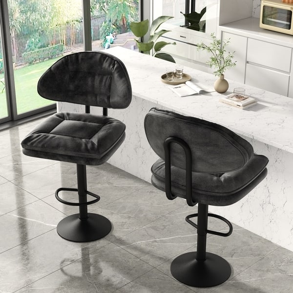 Bar Stool Double Layer Cushion U Shaped Back Charcoal Adjustable