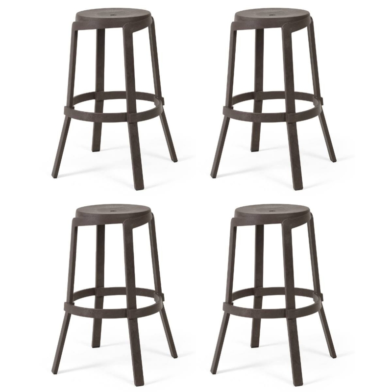 Bar Stool Earthy Monochrome Dark Brown Composite Round Seat