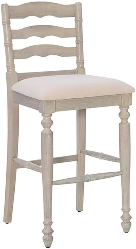 Bar Stool Farmhouse Whitewashed Finish Ladder Back Padded Seat