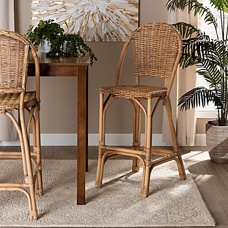 Bar Stool featuring High Curved Back and Checkered Rattan Weave